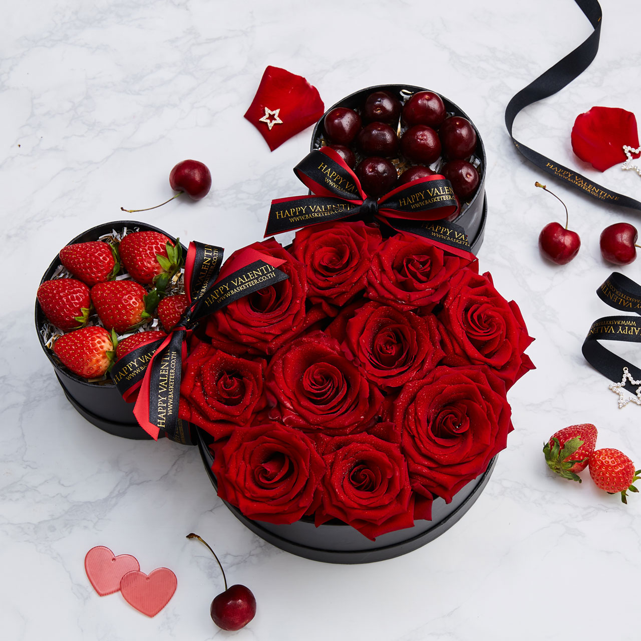 Cherry & Strawberry With Red Rose Gift Box