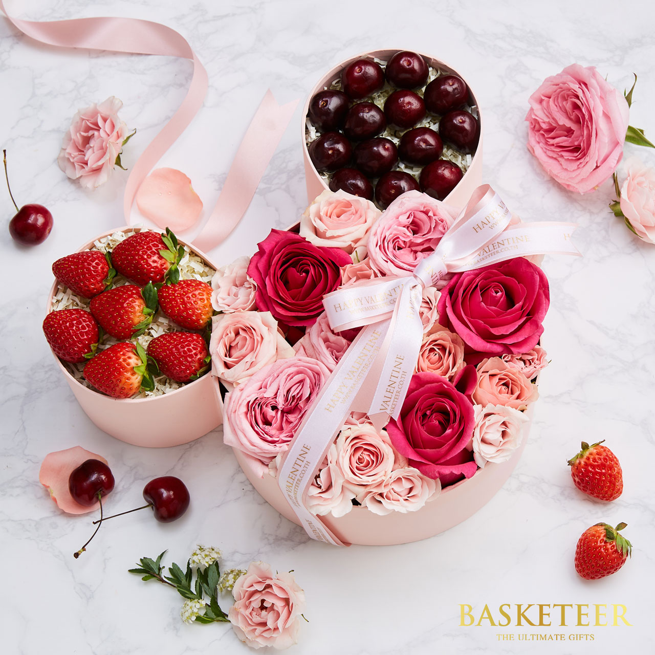 Fresh Cherry & Strawberry With Rose Gift Box