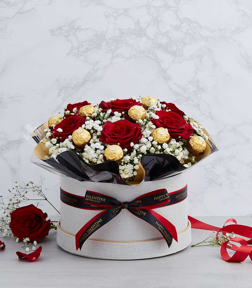 Indulge in luxury with our Red Roses & Ferrero Rocher Gift Box! This stunning arrangement features vibrant red roses paired with decadent Ferrero Rocher chocolates, elegantly presented in a stylish gift box. Perfect for expressing love and affection on any occasion. Order now and delight your loved ones!