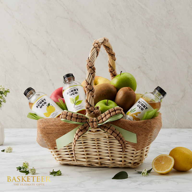 Mixed Fruits and Drink Basket, Fruits and Healthy In Basket.