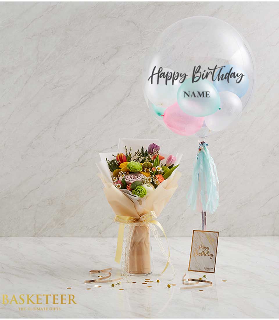 Explore our vibrant Bright Flowers Balloon Combo Gift, featuring a cheerful arrangement of colorful blooms paired with festive balloons.