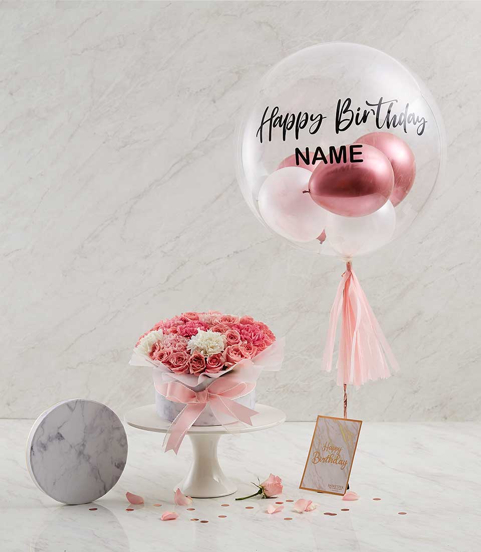 Explore our charming Sweet Pink Flowers & Bubble Pink Balloon Combo Gift, a delightful way to send love and joy.