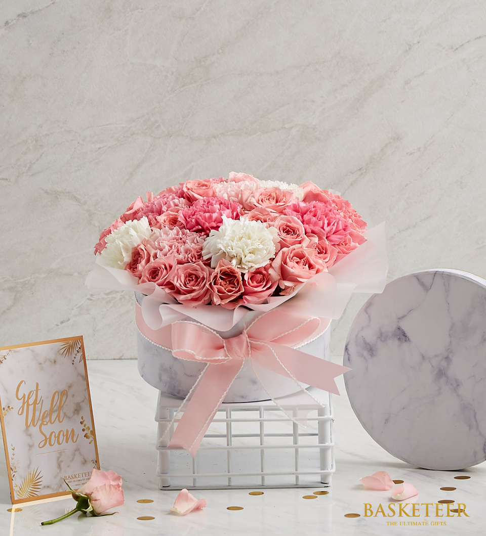 Flowers in Box, Pink Roses in Box, Sweet Flowers Box.