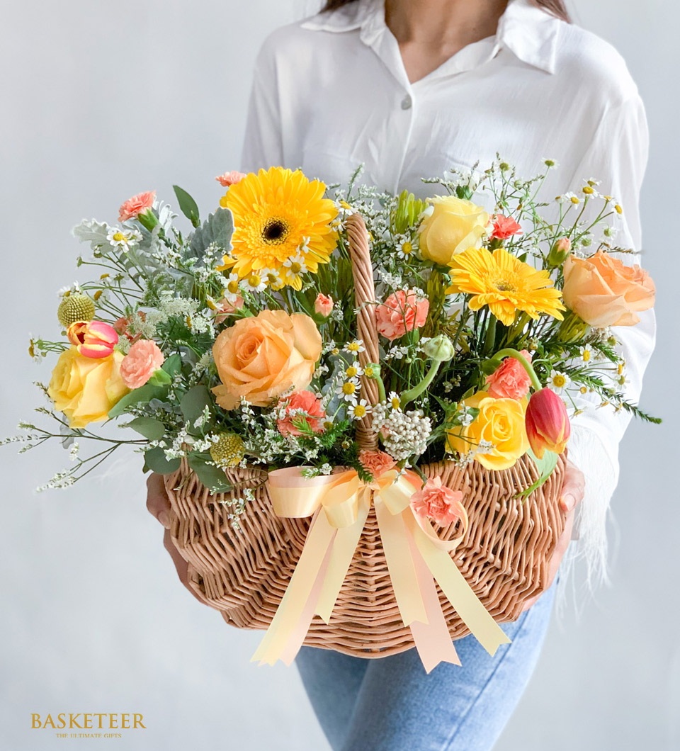 Blooming Flowers In Basket
