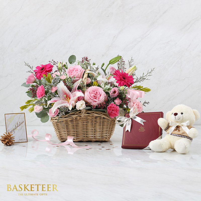 Combo Set (Flower Basket , Chocolate andTeddy Bear)