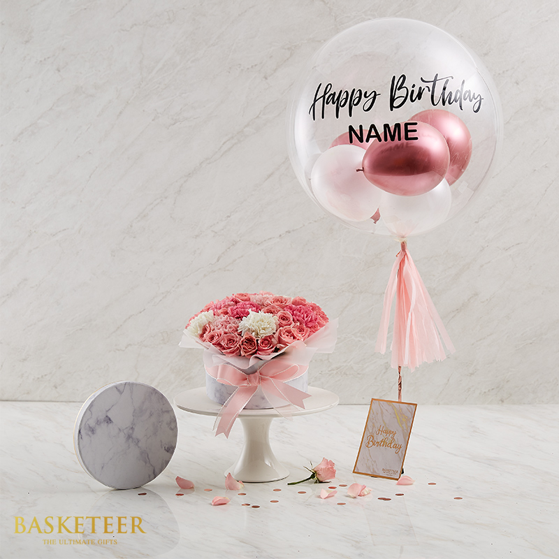 Flowers Gift Box & Bubble Balloon
