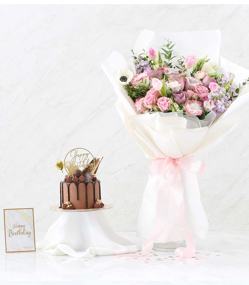 Pastel Roses Chocolate Cake Gift