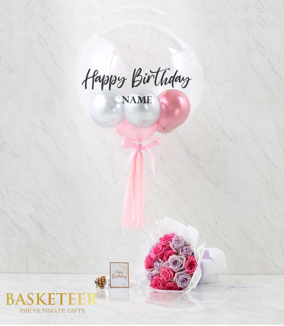 Discover our delightful Pink Flower Balloon Combo featuring a stunning arrangement of pink flowers and festive balloons.