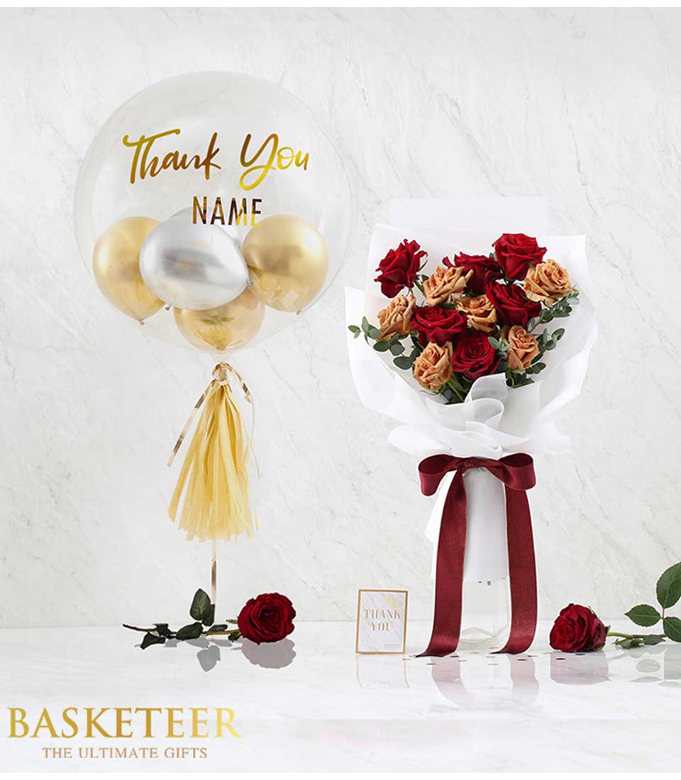 Experience elegance with our Flower Bouquet Gold Balloon Combo, a perfect blend of beauty and celebration.