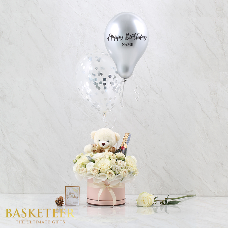 Combo Set( Flower Box, Teddy Bear, Champagne And Balloon)