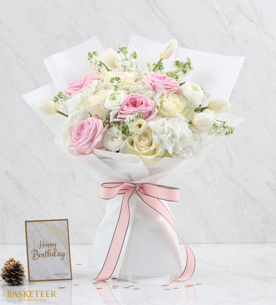 Valentine's Sweet Pink and White Roses Bouquet