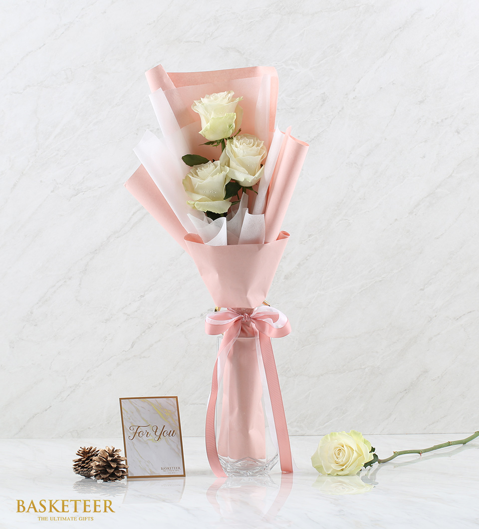 Valentine's White Mondial Rose Bouquet