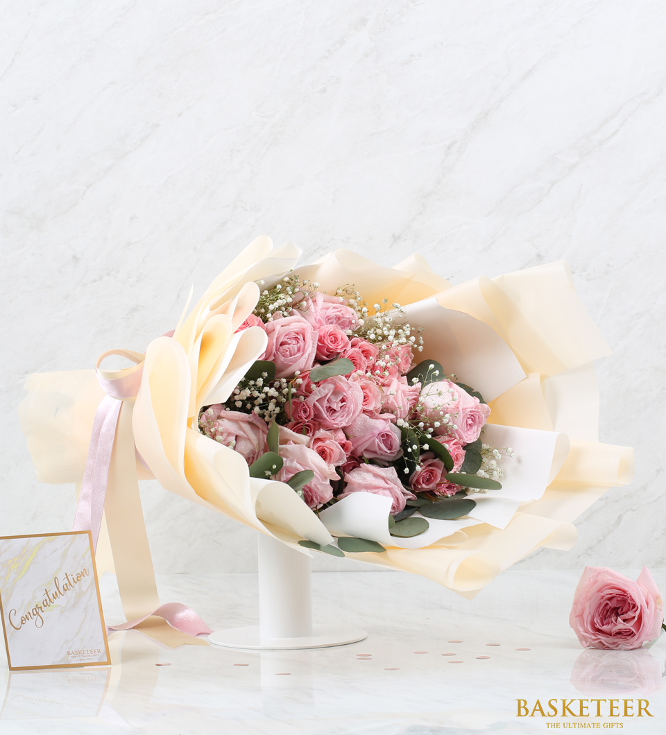 Flowers Bouquet, Pink Roses Bouquet, Sweet Love Whispers Roses Bouquet