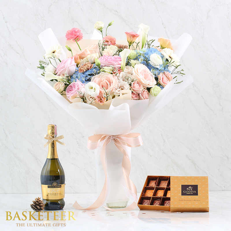 Combo Set( Chocolate Wine And Flower Bouquet)