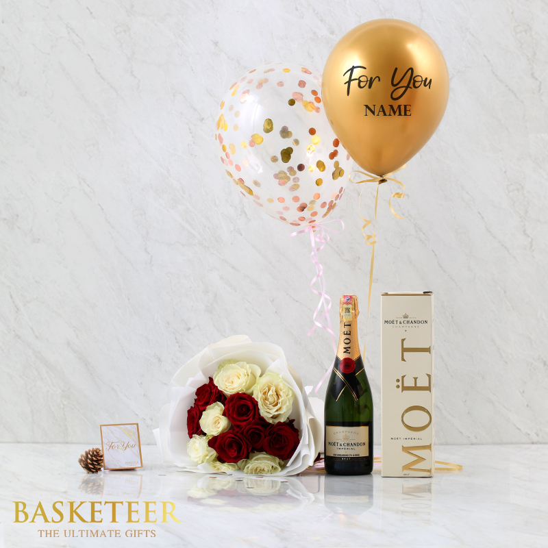 Combo Set(Flower Bouquet, Champagne And Balloon)