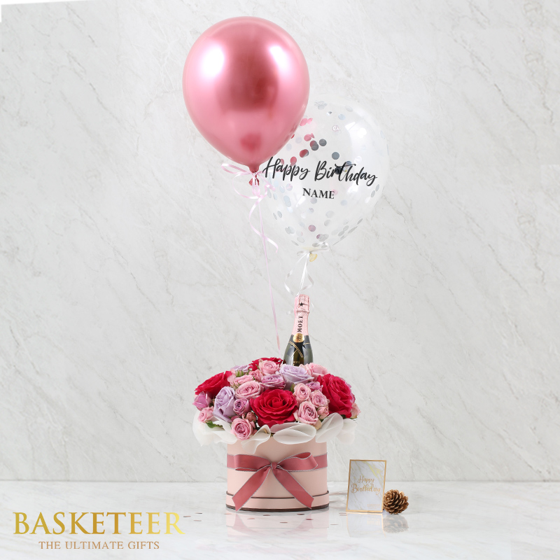 Combo Set(Flower Box, Champagne And Balloon)