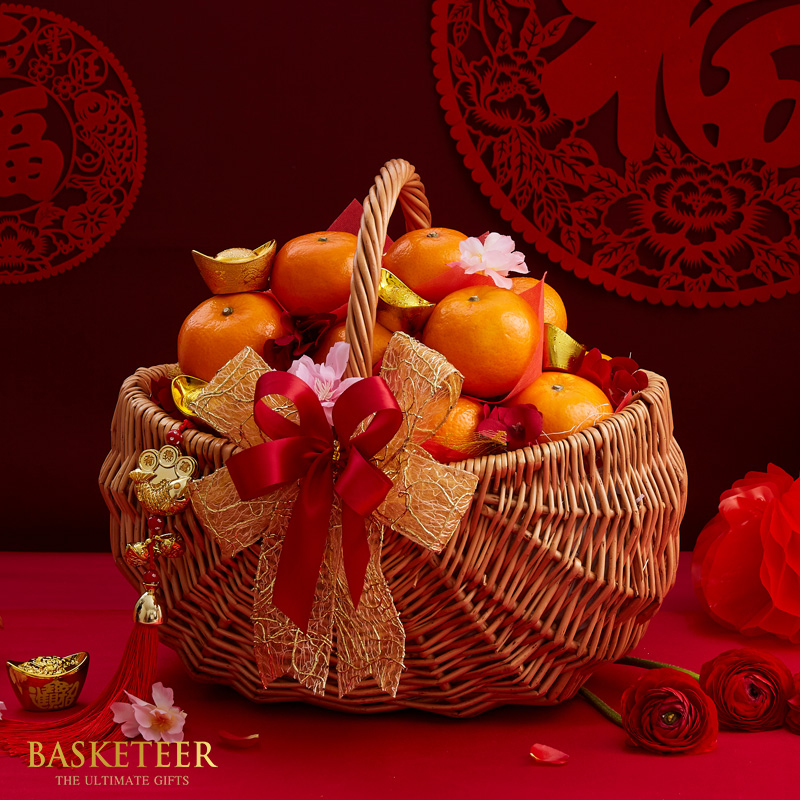 Mandarin Orange Gift In The Basket With a Bow, Chinese New Year Gift