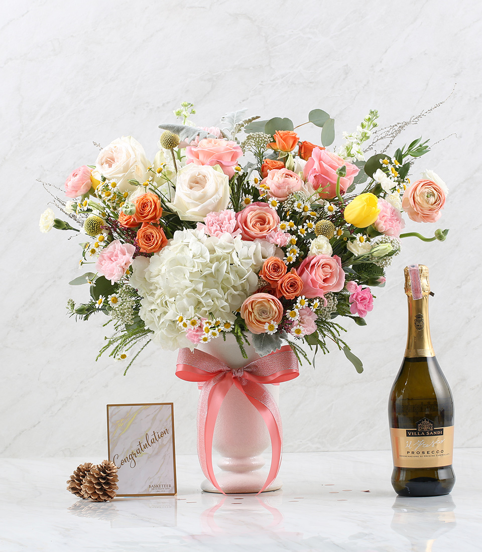 Combo Set( Flower in vase and Prosecco)