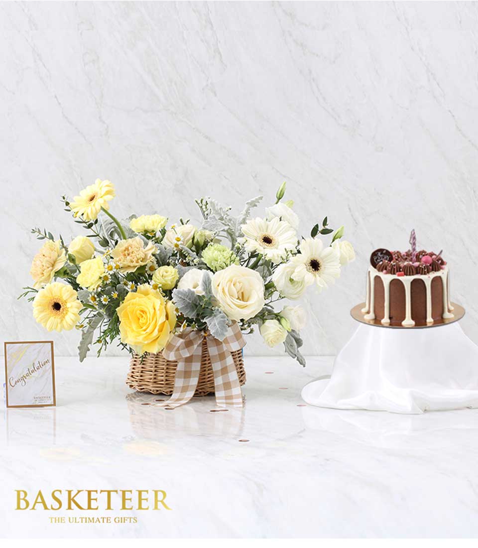 Yellow Flowers & Chocolate Cake Combo