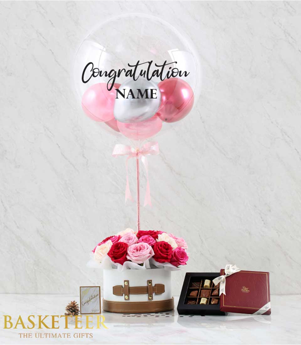 Discover our Sweet Flowers Chocolate Balloon Box Set, a charming arrangement of vibrant flowers, delectable chocolates, and a festive balloon. Order now for a delightful surprise!