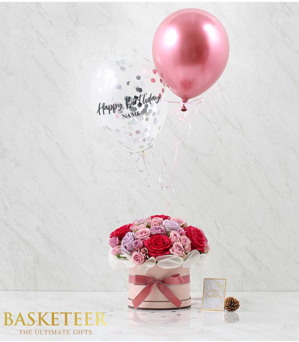 Discover the charm of our Pink Balloon Sweet Flowers Box, featuring a delightful assortment of pink blooms accompanied by a festive balloon. Order now for a sweet surprise!