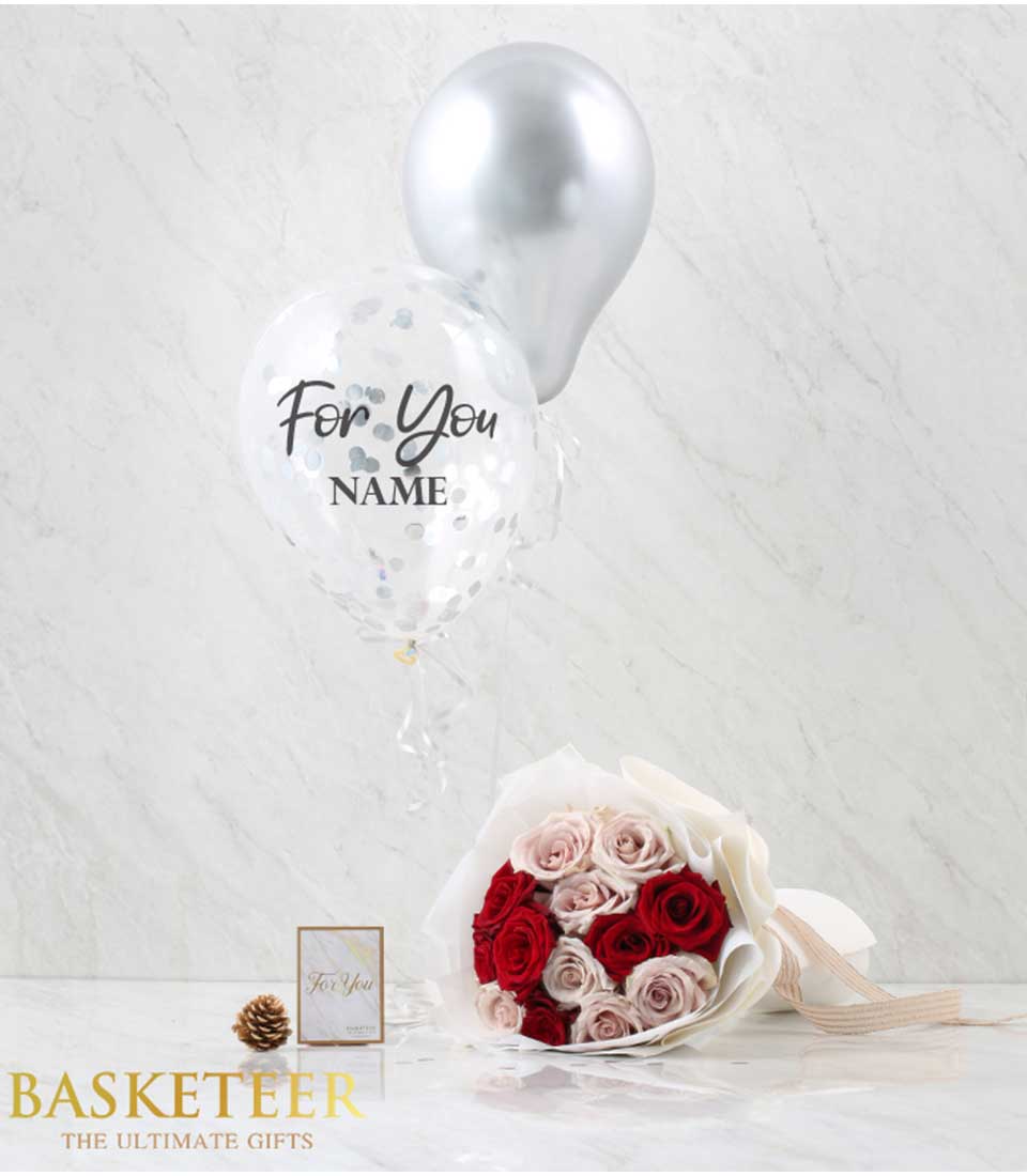 Explore our Sweet Flower Bouquet Balloons Gift Set, featuring a stunning arrangement of vibrant flowers complemented by cheerful balloons, perfect for brightening any celebration or special moment.