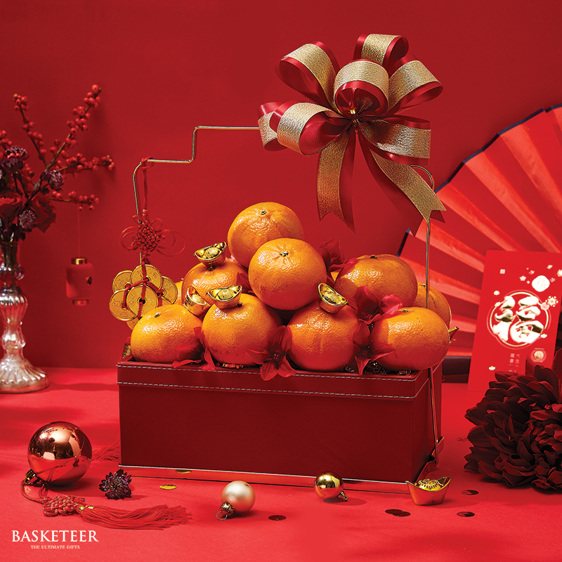 Mandarin Orange Chinese New Year Gift In The Basket With a Bow