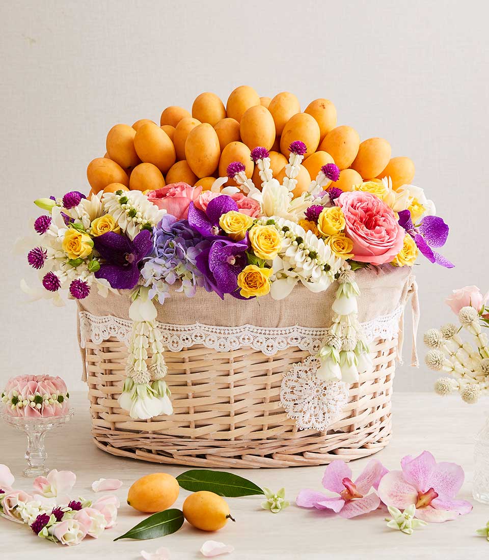 Marian Plum Fruit Flowers Basket