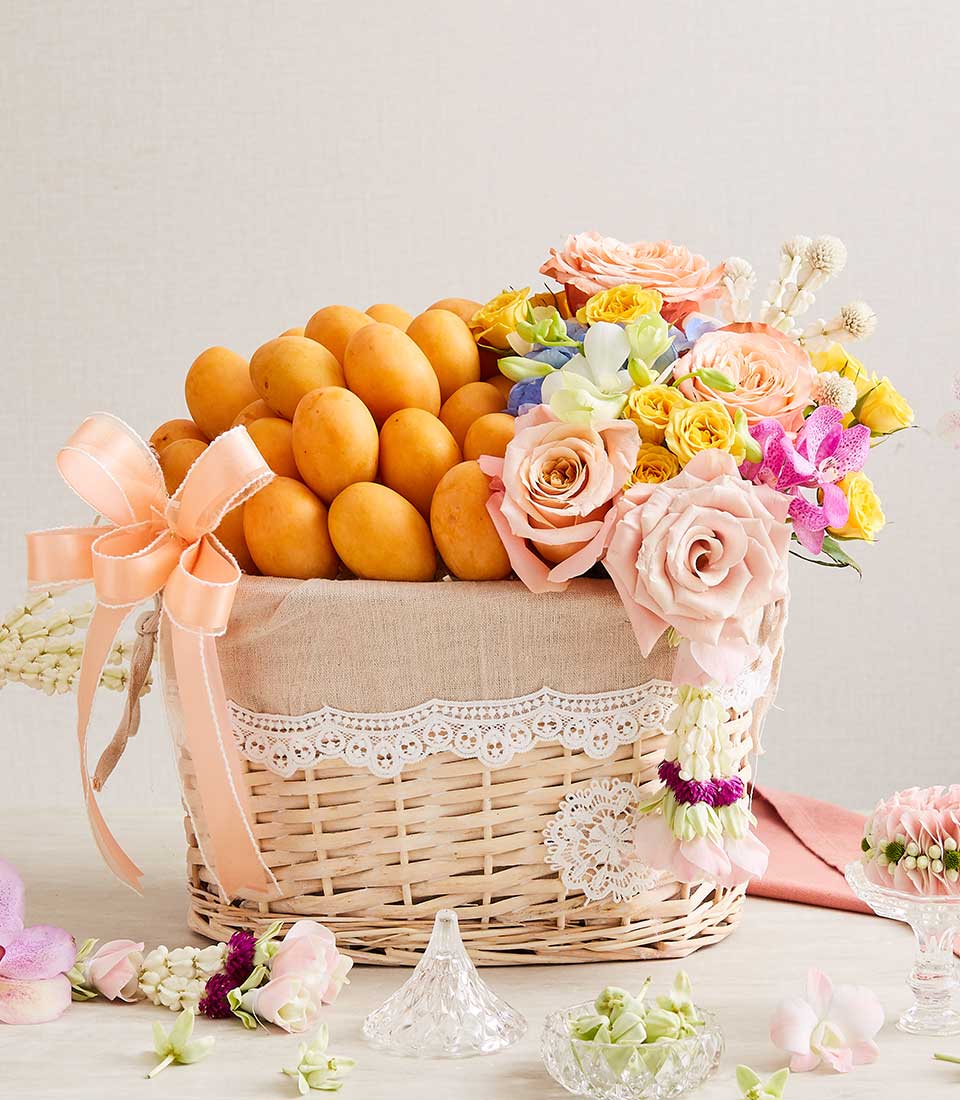 Marian Plum Fruits Flowers Basket
