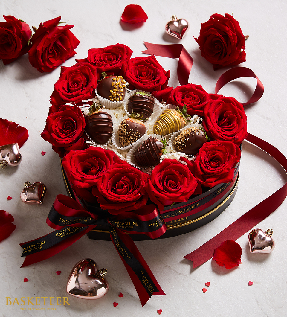 Indulge in romance with our Romantic Chocolate & Red Roses Gift Heart Box! This exquisite ensemble features decadent chocolates paired with stunning red roses, beautifully arranged in a heart-shaped box. Perfect for expressing love, admiration, or passion, this gift is sure to captivate your special someone. Order now to create an unforgettable romantic gesture!