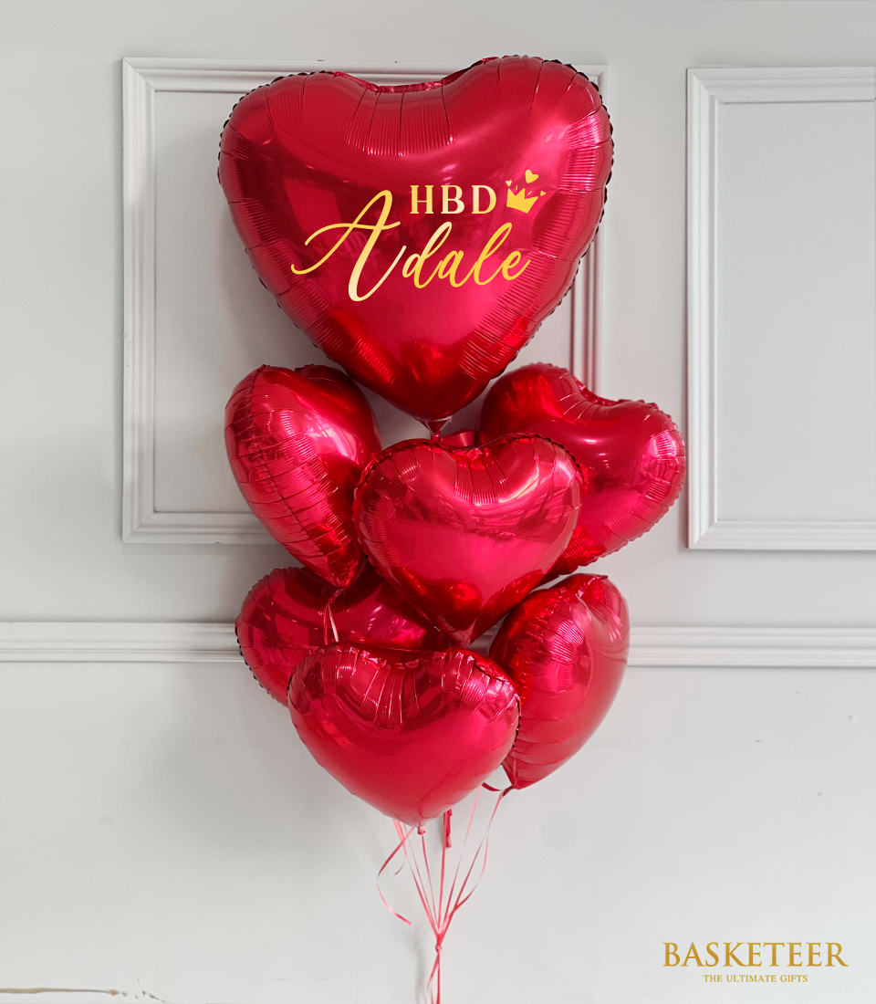 Birthday Red Heart Shaped Balloons Set With Name