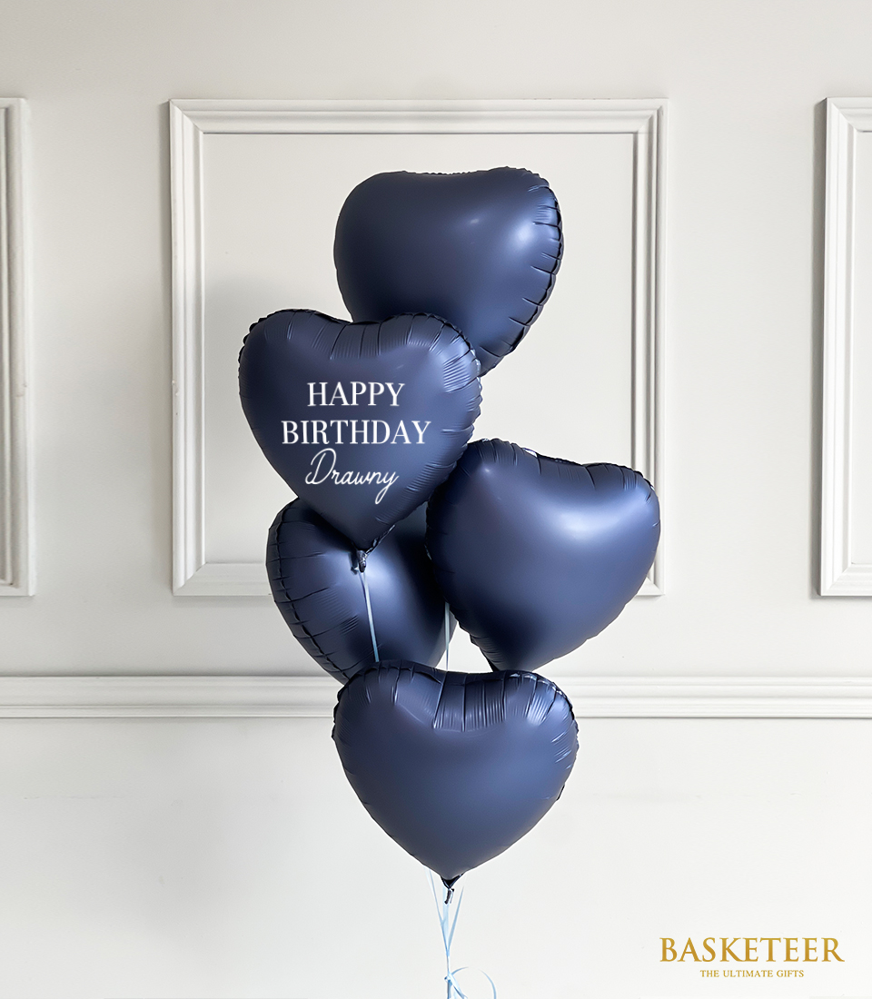 Navy Blue Heart Shaped Balloons Gift Set