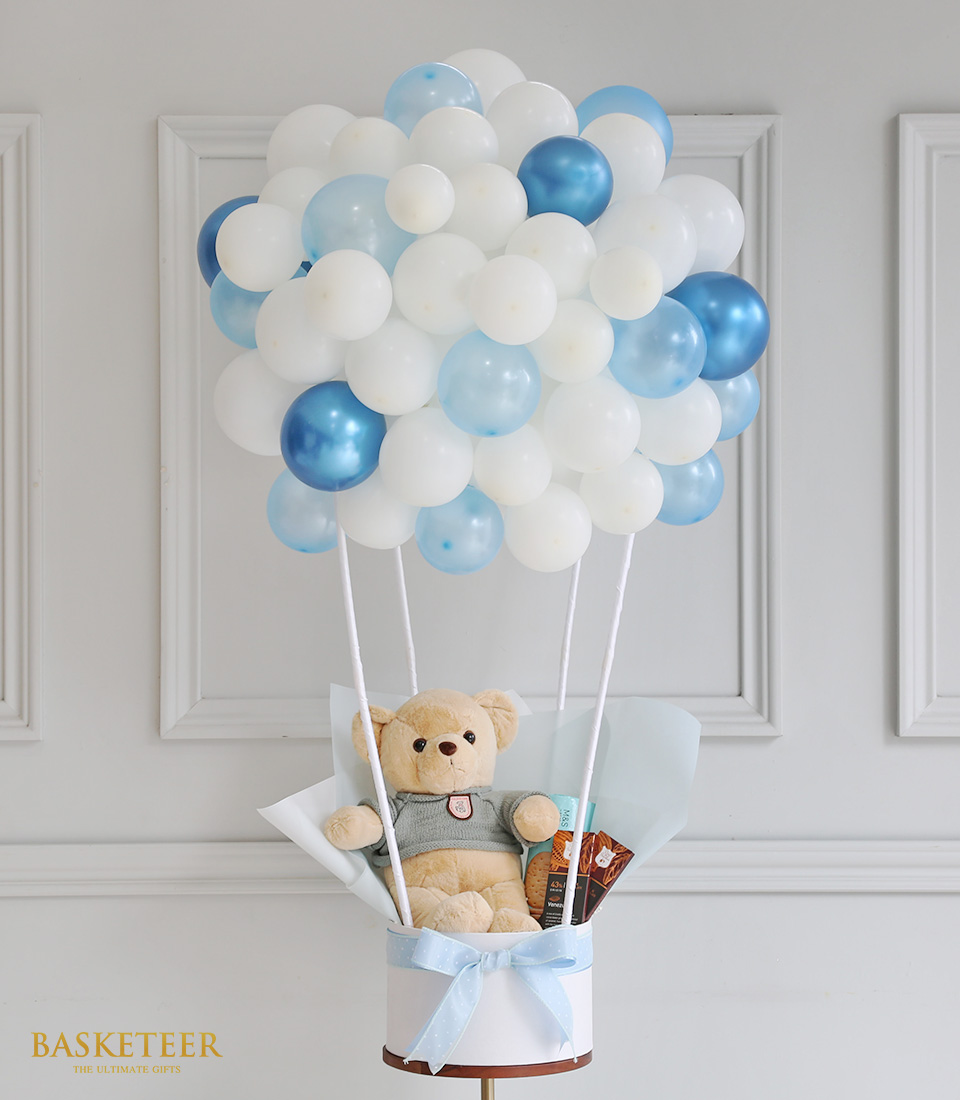 Blue Tone Balloons & Teddy Bear Gift Set