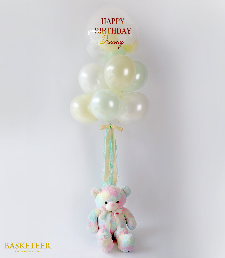 Balloons With Pastel Teddy Gift Set