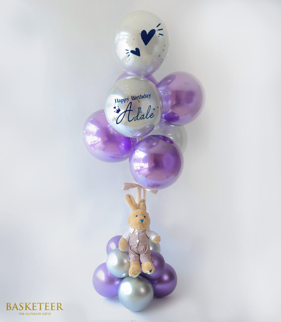 Purple Balloons With Teddy Ribbit Gift Set