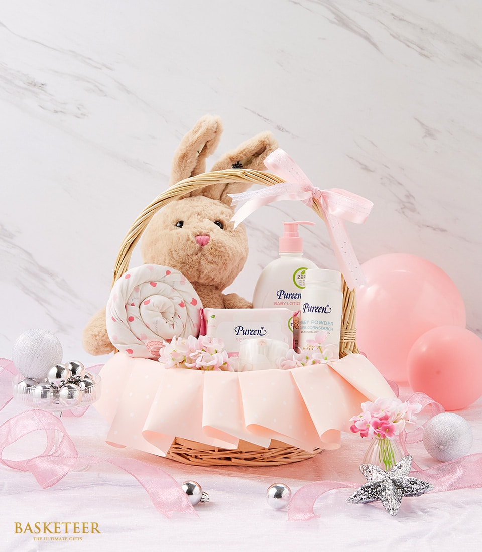 Sweet Pink Tone Newborn Baby Gift Basket