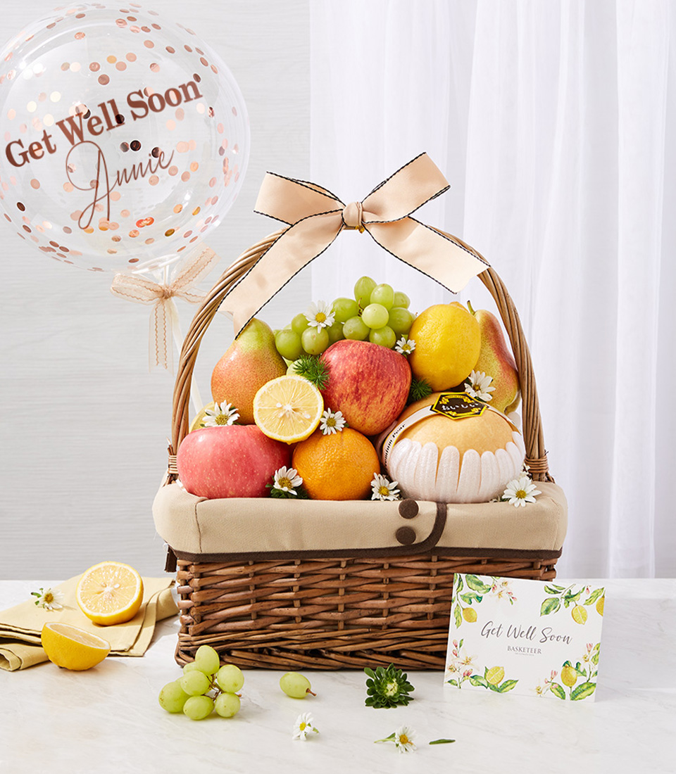 Fruitful Recovery with Cheerful Balloon: Fresh Fruit Basket