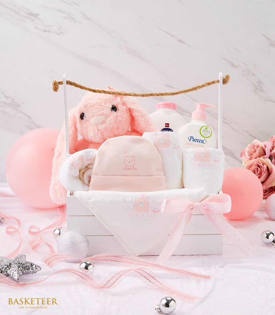 Pink Teddy Rabbit Newborn Baby Gift Set