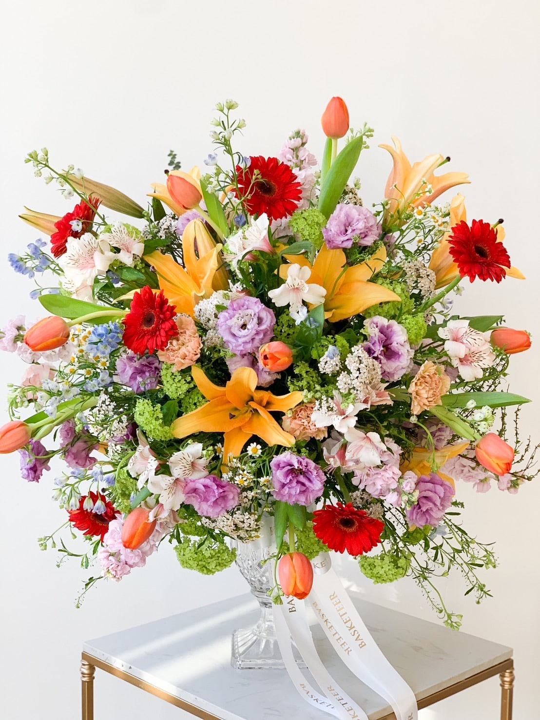 Bright Flowers Gift In Lilly Flowers and Tulip Flowers In Vase.