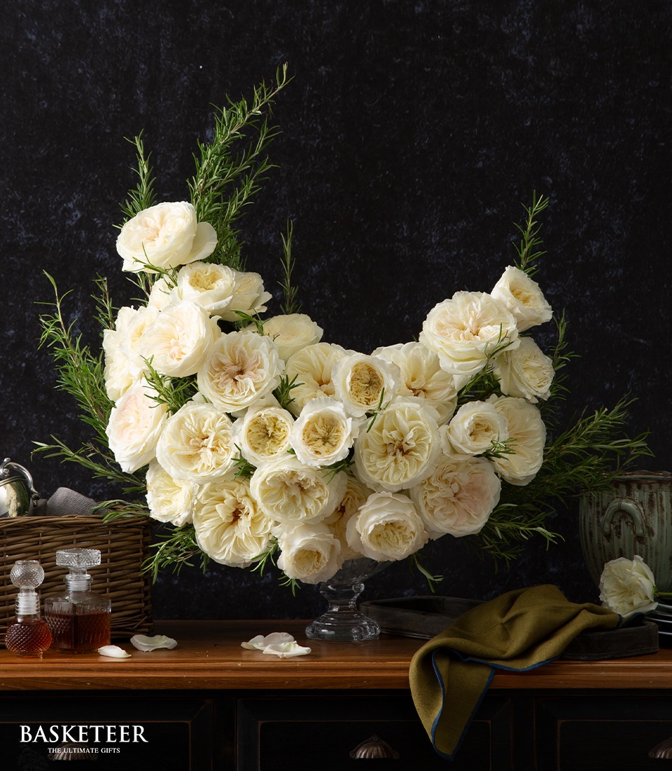 Elegant White Flowers In Vase, English style, Flowers In Vase
