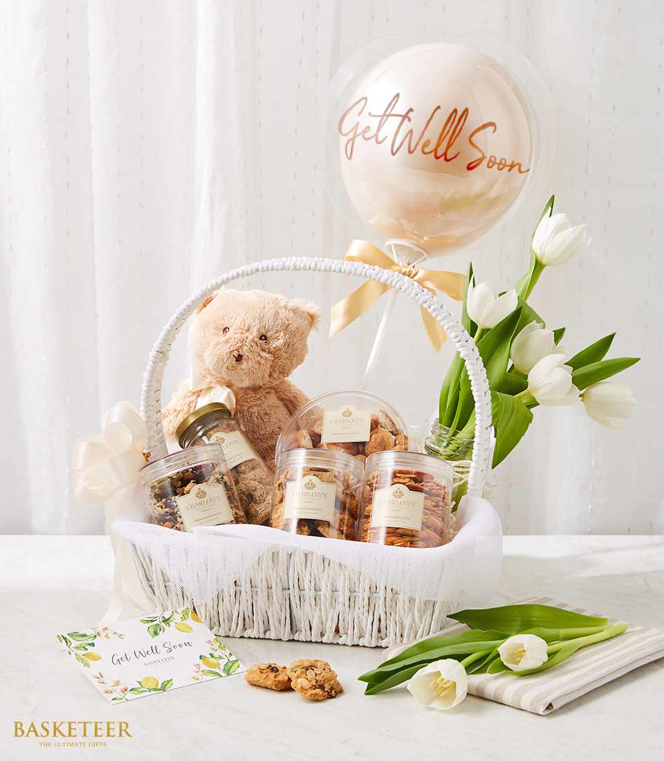Cookies Basket And Flower Vase With Balloon.