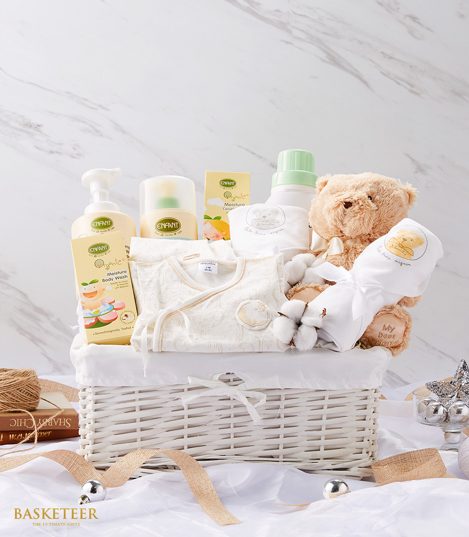 White Newborn Baby With Teddy Bear Gift Set