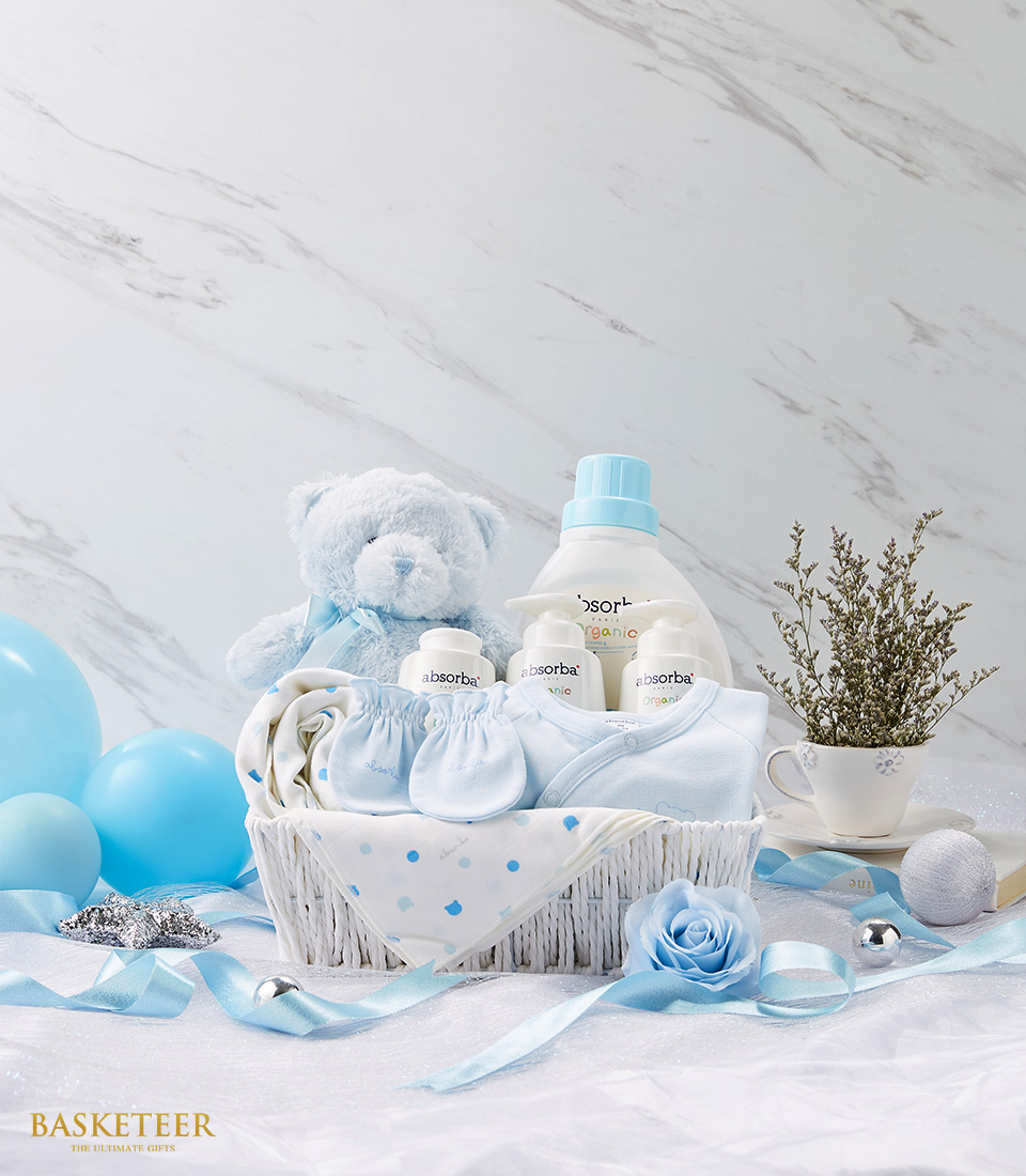 Newborn Baby With Soft Blue Teddy Bear Gift Set