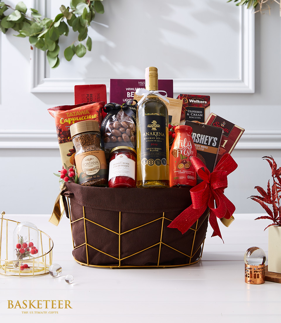 White Wine Bliss with Gourmet Delicacies Basket