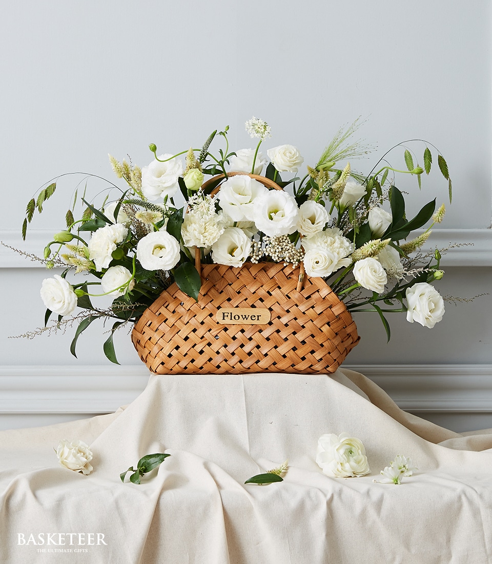 Scenic White Flowers Basket