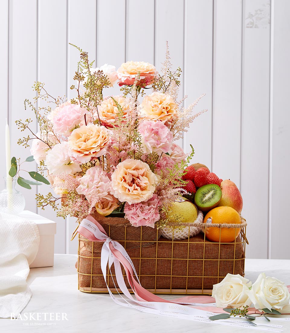 Gentle Orange Blossoms & Fruit Ensemble Basket