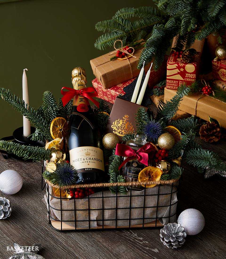 Blissful Cheers Wine & Festive Sweets In Basket