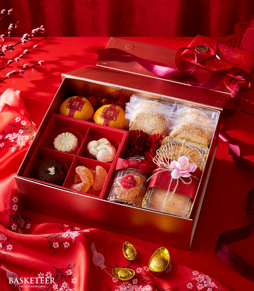 Mandarin Orange, Cookies, Mandarin Zest Pound Cake And Orange Jelly Candy In The Rose Gold Box, Chinese New Year Gift