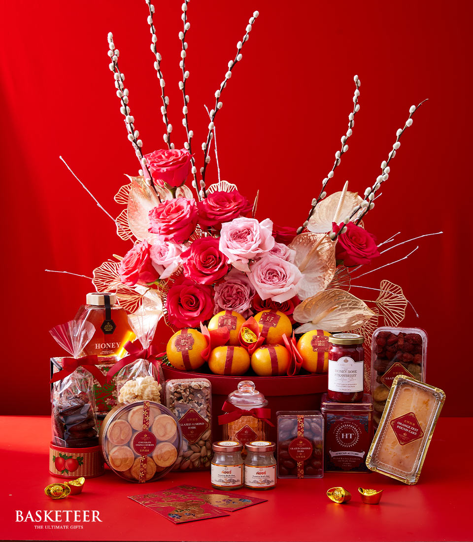 Majestic Chinese New Year Deluxe Sweets & Flowers Hamper