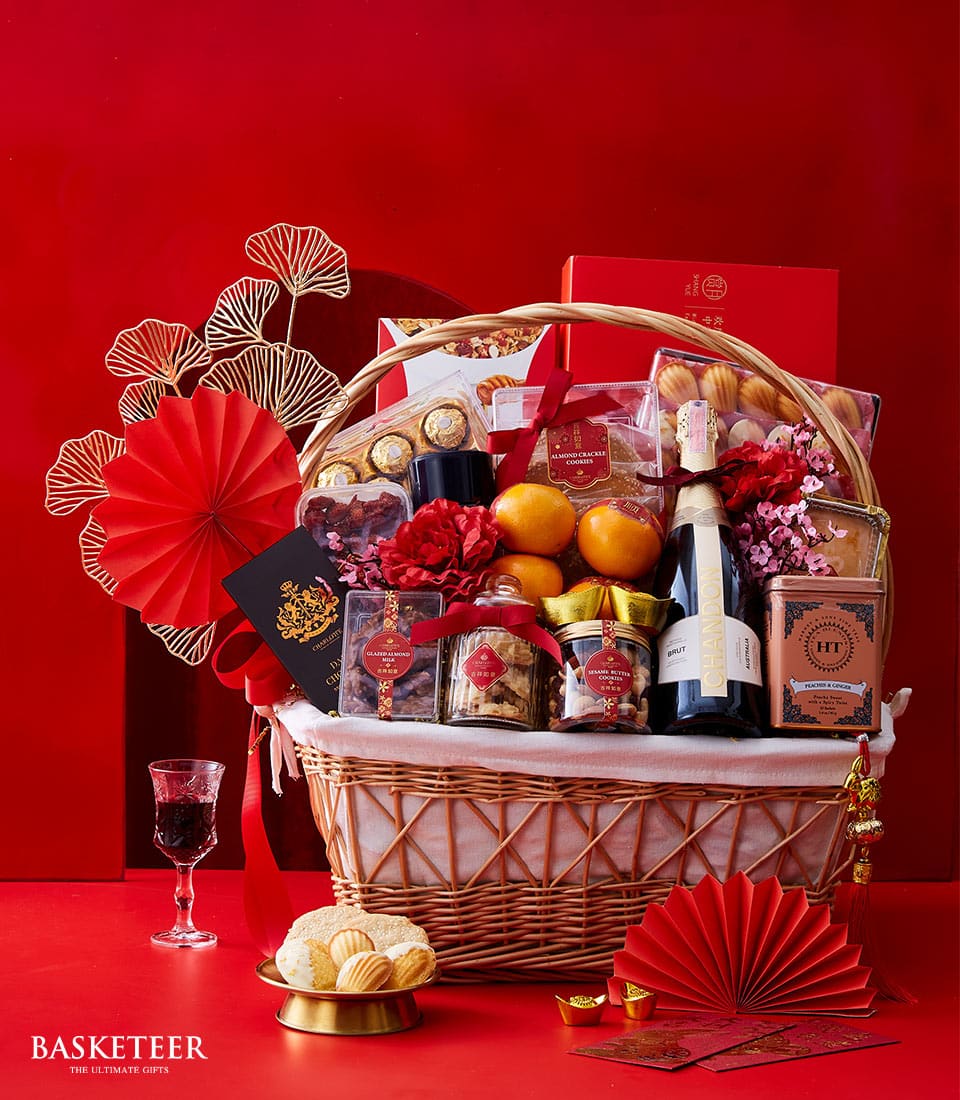 Premium Lunar New Year Sweets & Wine  Gift Basket